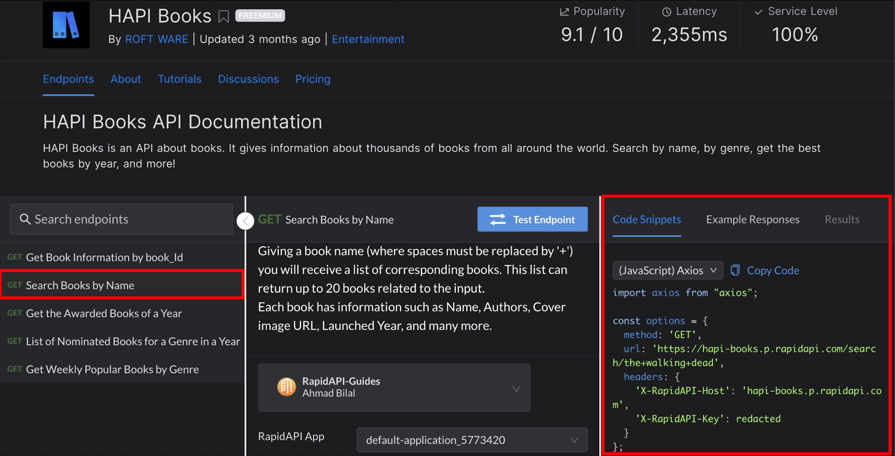 API Endpoints and (JavaScript) Axios Snippet