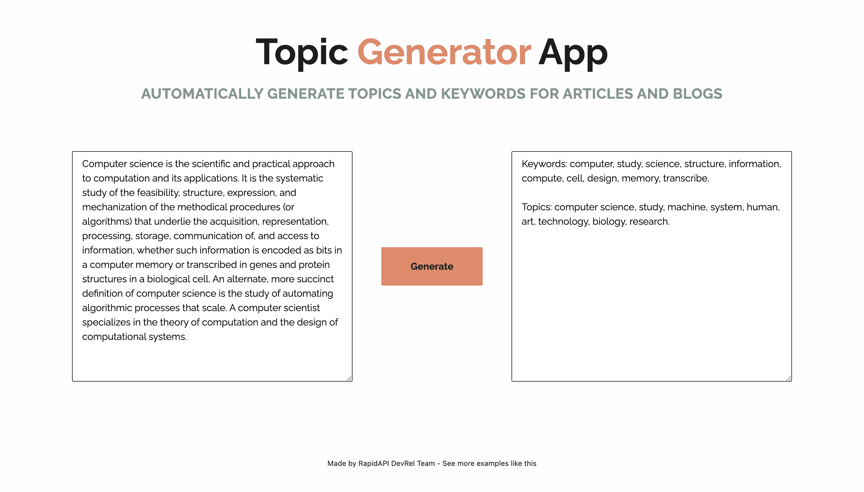 Topic Generator App built using Next.js and Topic Tagging API