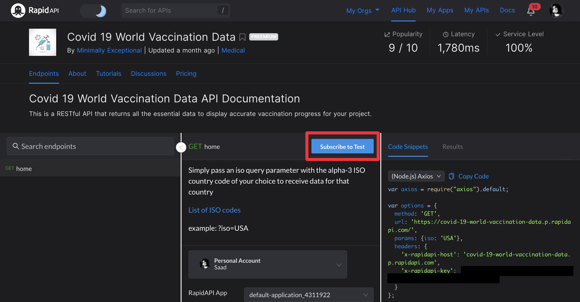 Subscribe to Covid 19 World Vaccination Data API