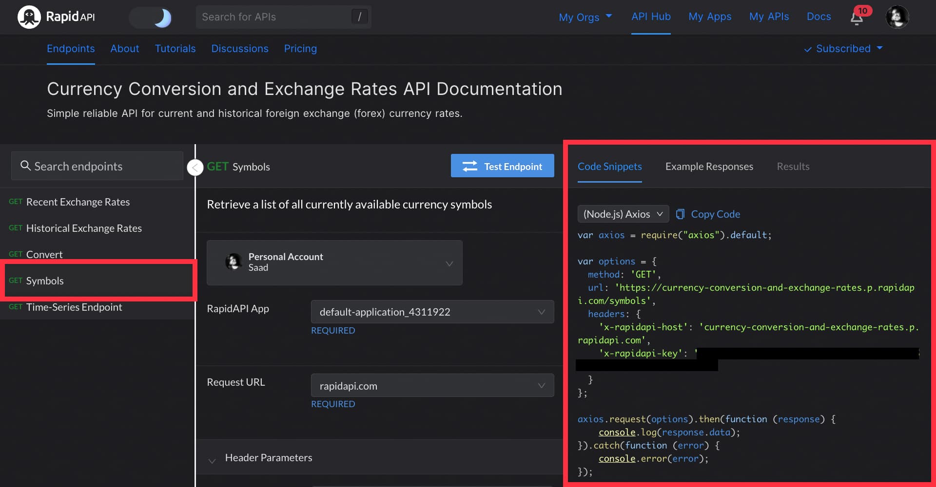 Symbols endpoint of Currency Conversion and Exchange Rates API