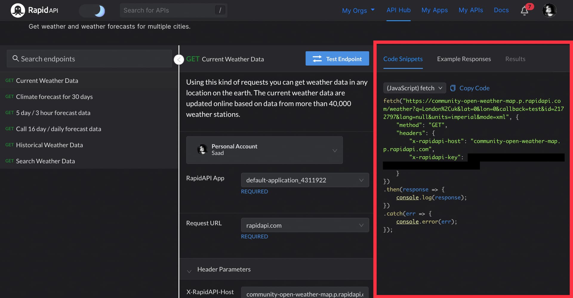 JavaScript code snippet for fetching data