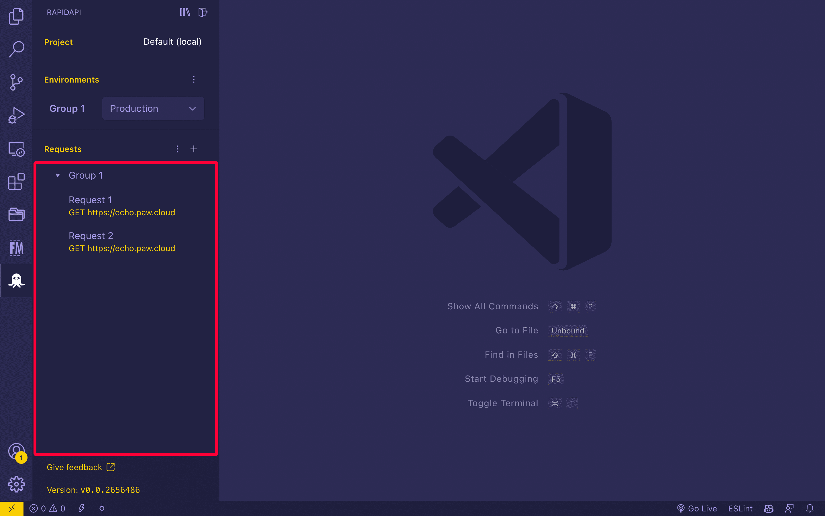 New Group containing API Requests in Rapid's API Client