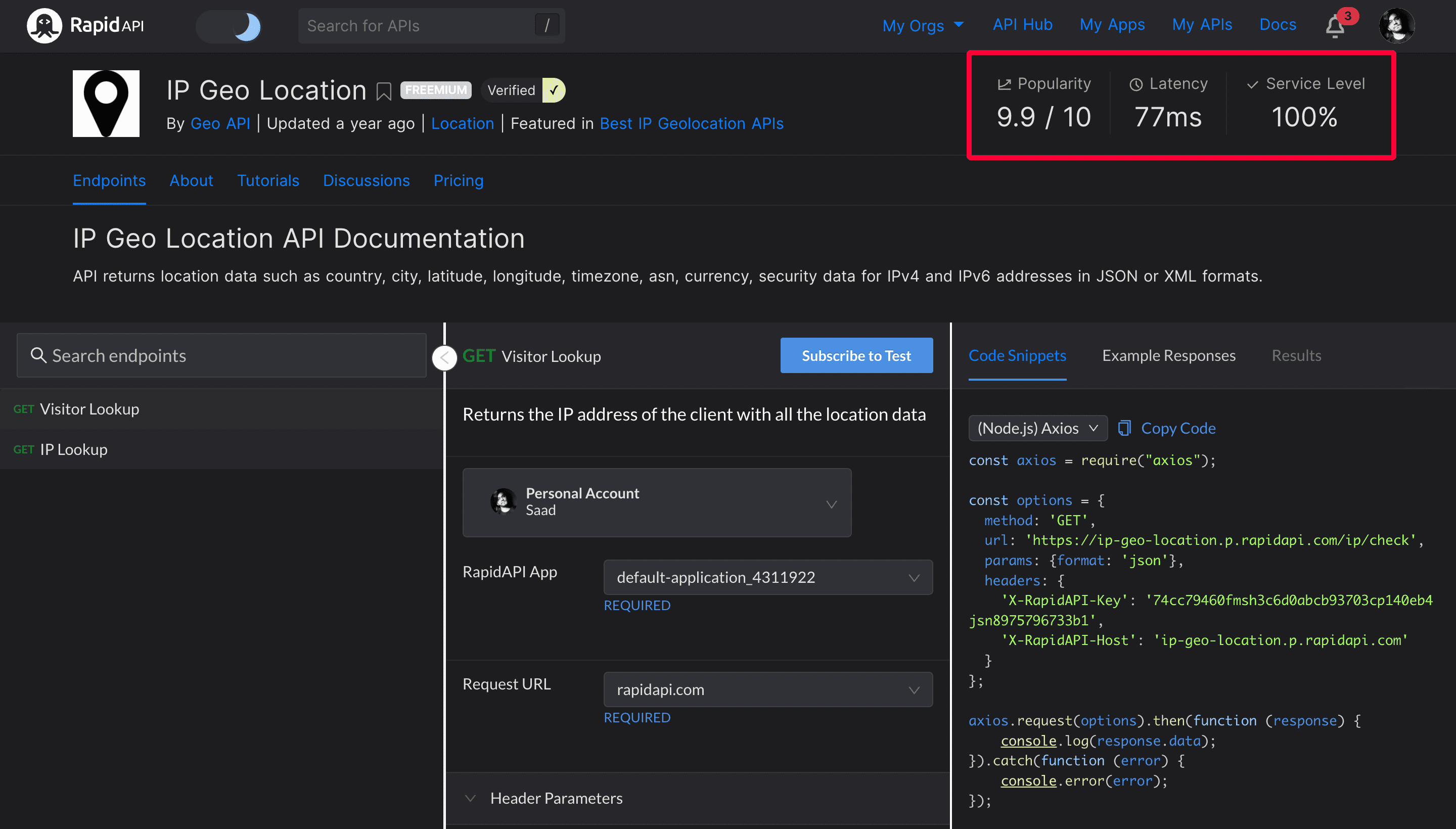 API Analysis Stats on API Page