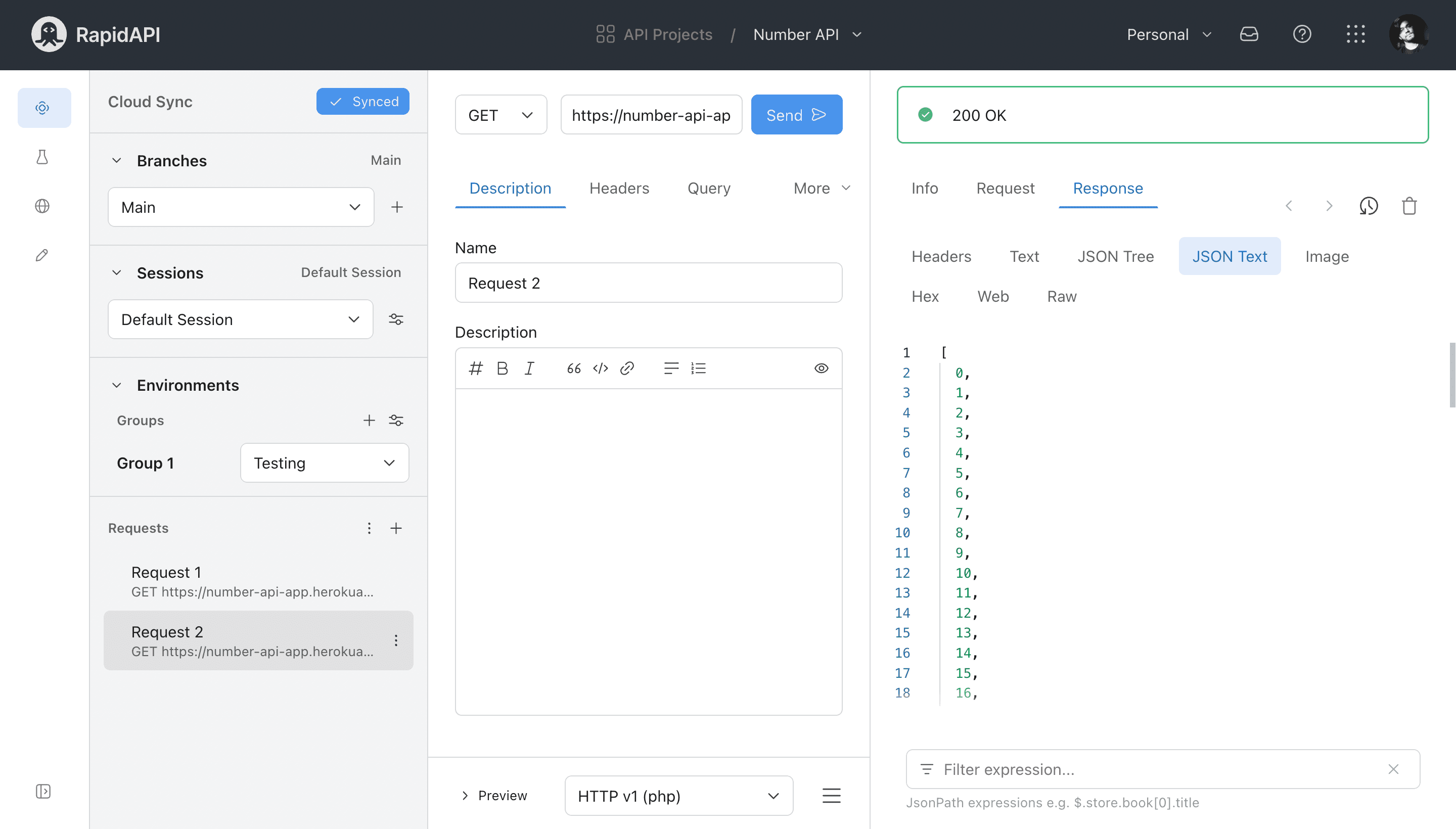 Testing /number endpoint using API client inside RapidAPI Studio