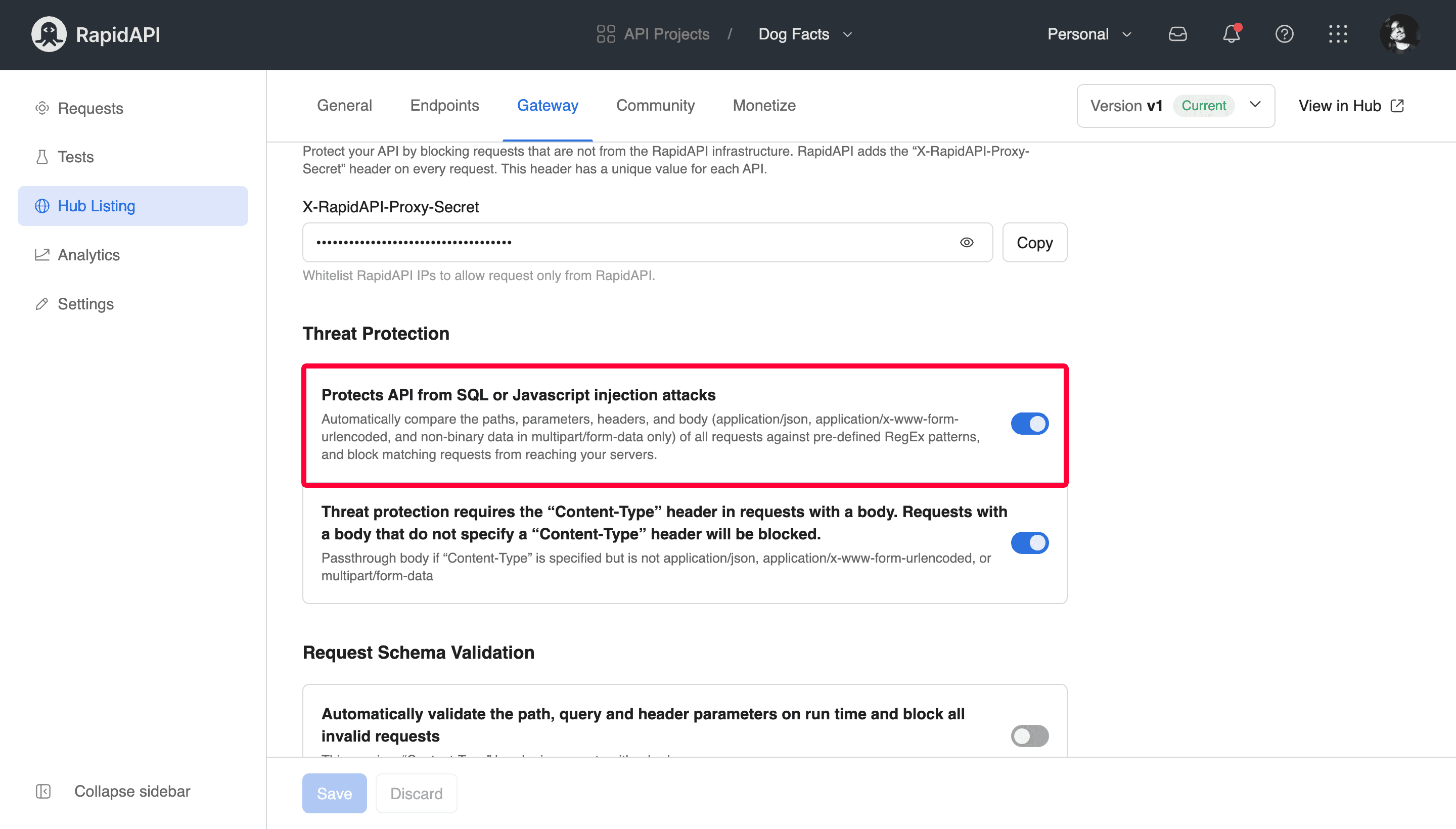 Protect against code and SQL injection