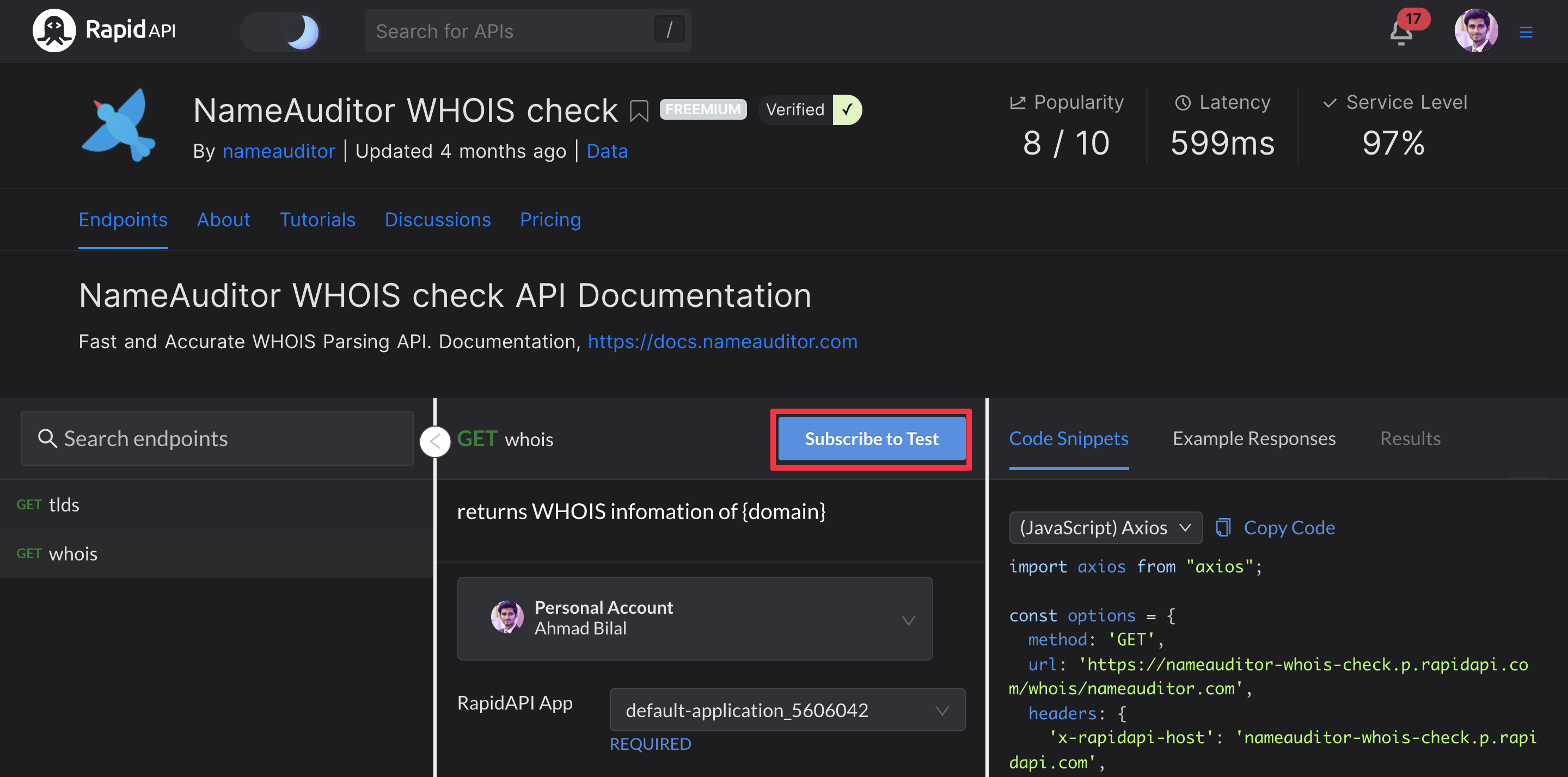 Subscribe to NameAuditor WHOIS API