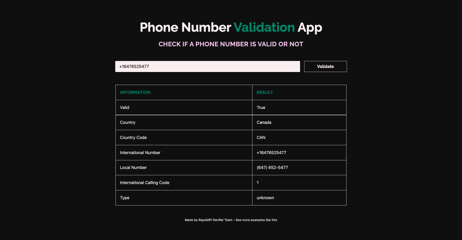 Phone Number Validation Application built with Next.js and Phone Validate API