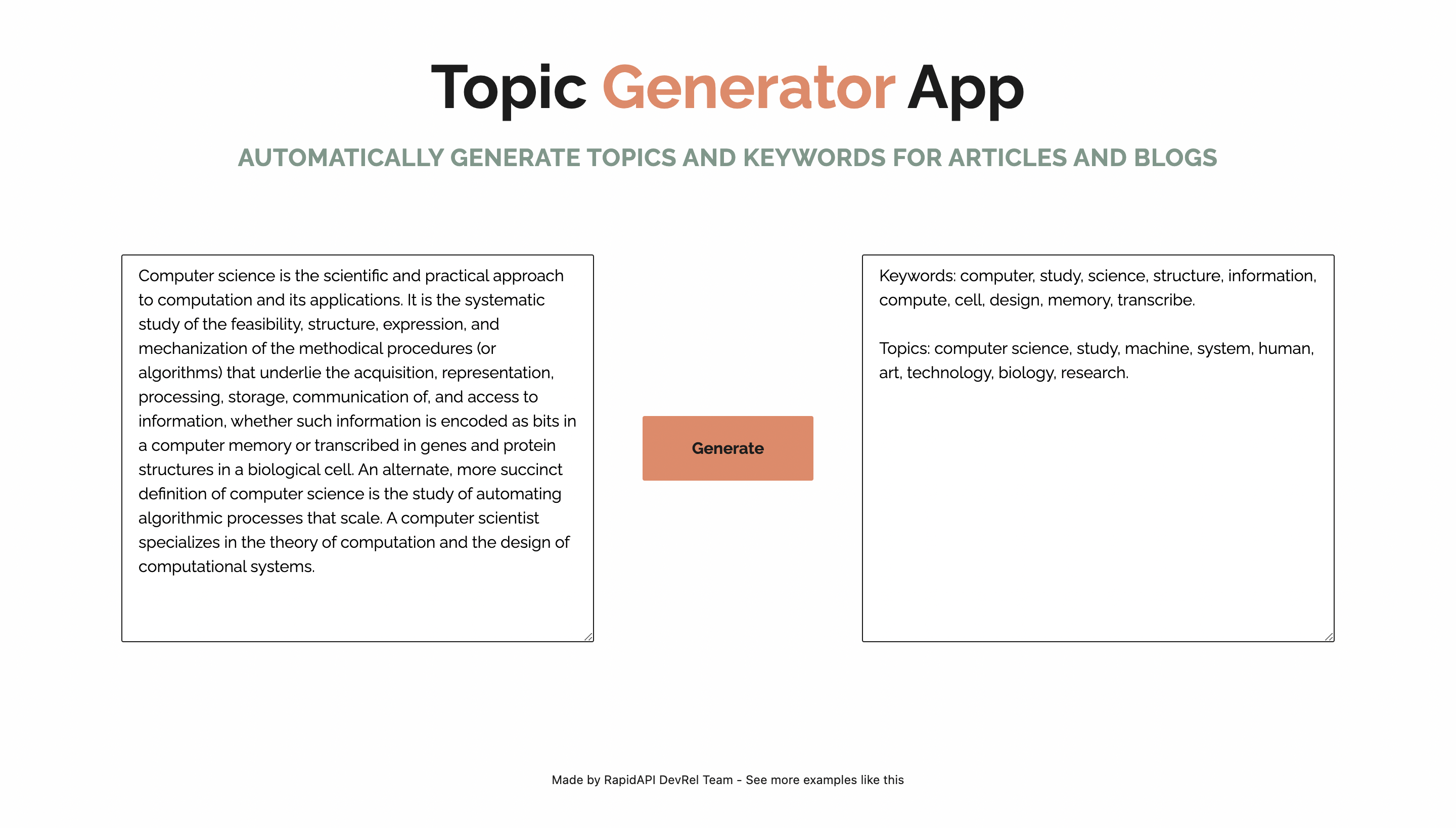 Topic Generator App built using Next.js and Topic Tagging API