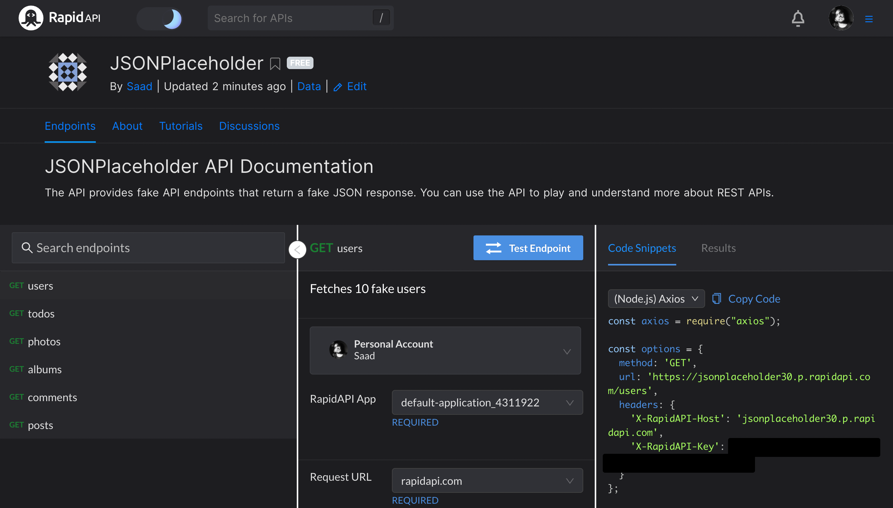 JSONPlaceholder API on RapidAPI Hub
