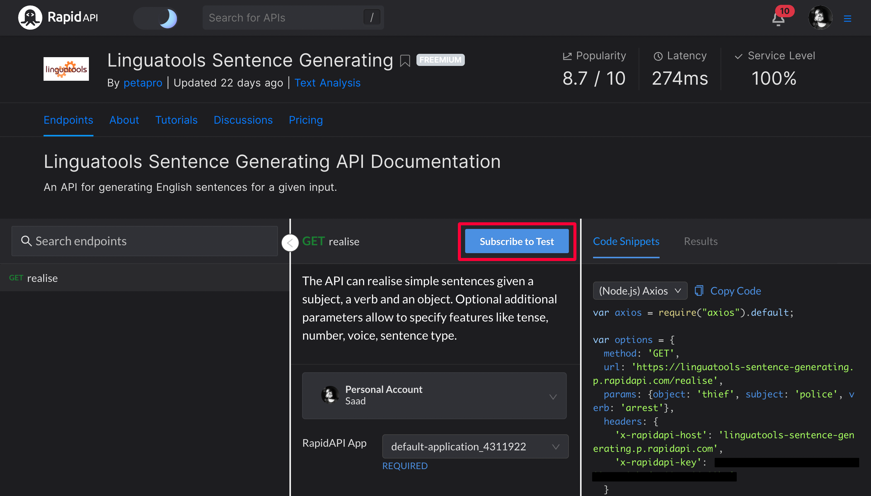 Subscribe to Linguatools Sentence Generating API
