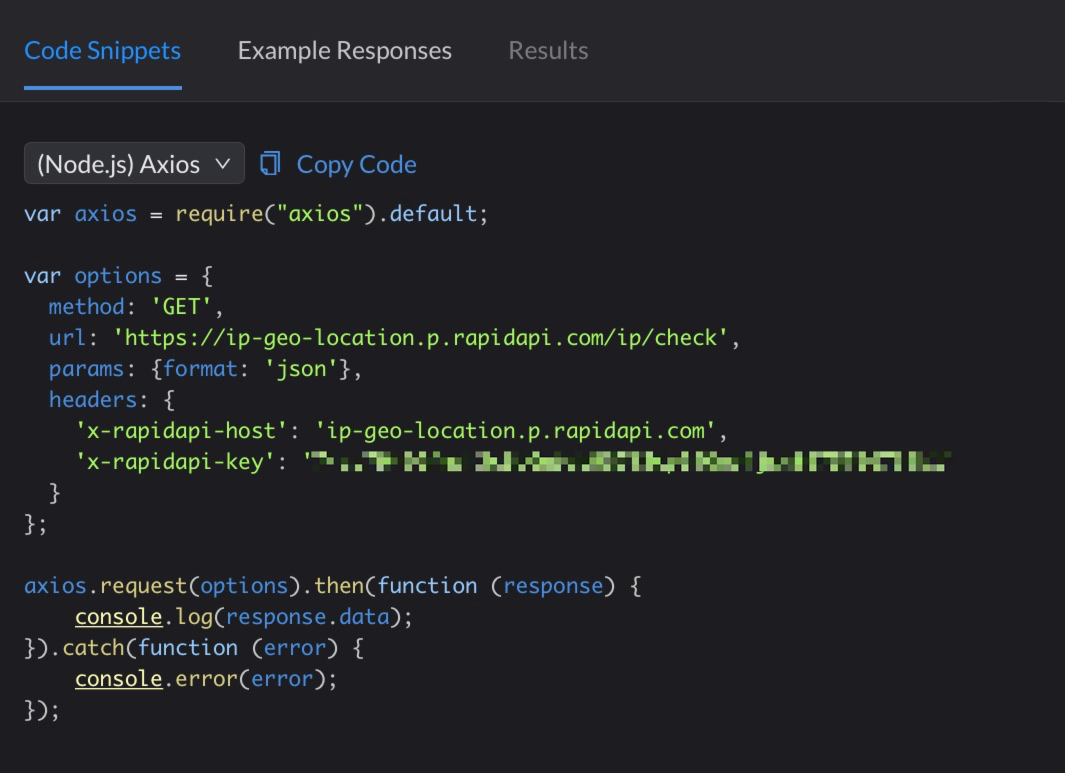 Code snippet showing how to call a REST API using Axios