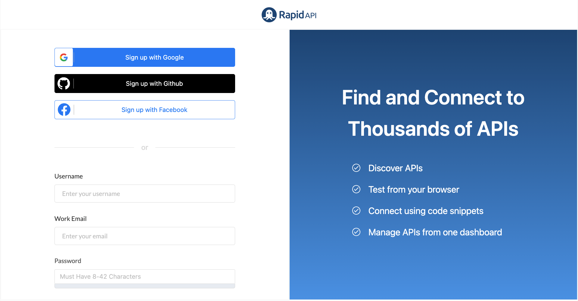 RapidAPI Sign Up Page