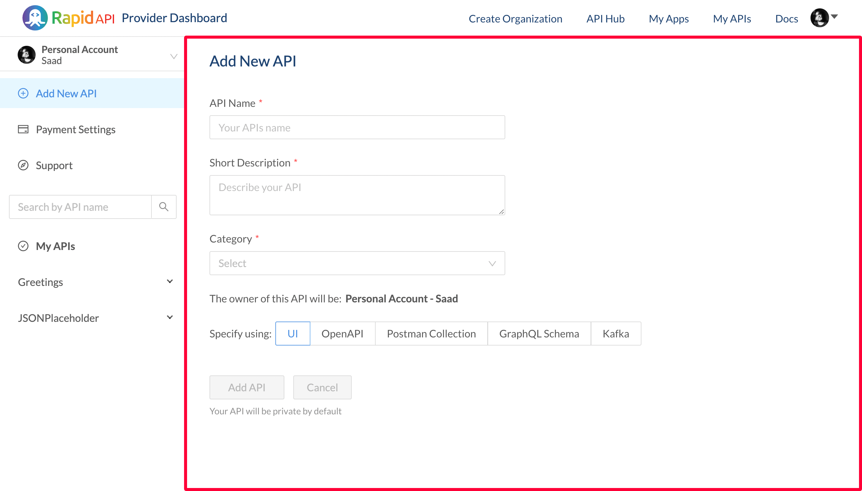 Add New API on RapidAPI Hub using RapidAPI Provider