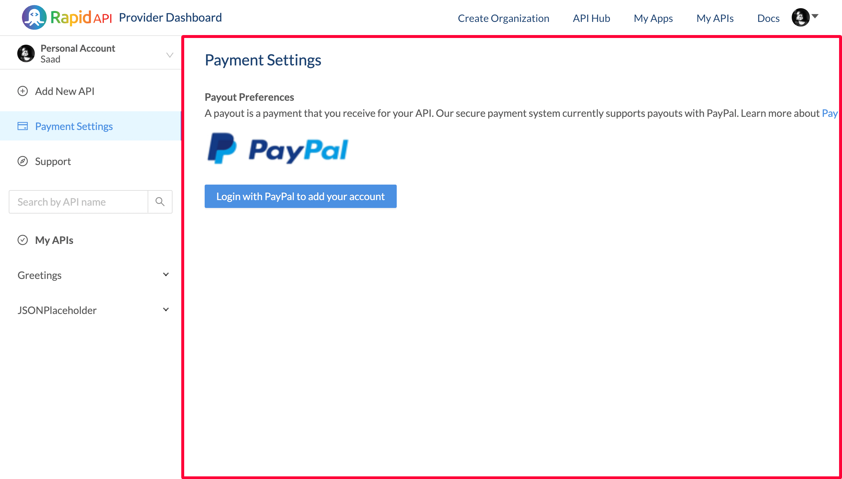Add Payment Settings on RapidAPI Provider