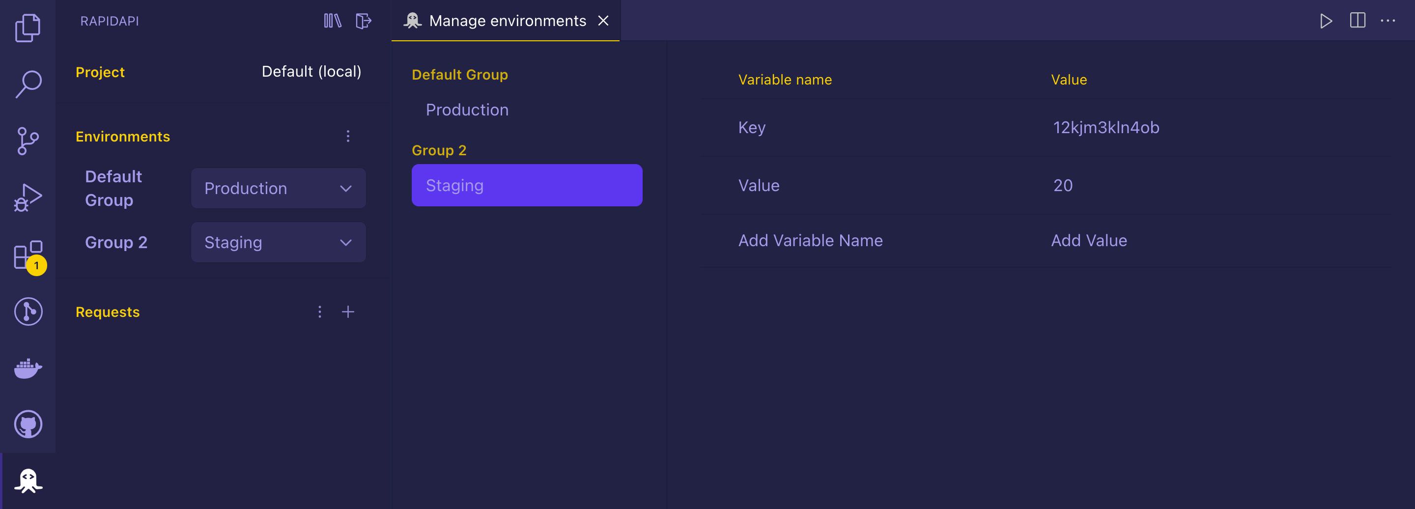 Managing Environments in Rapid
API Client
