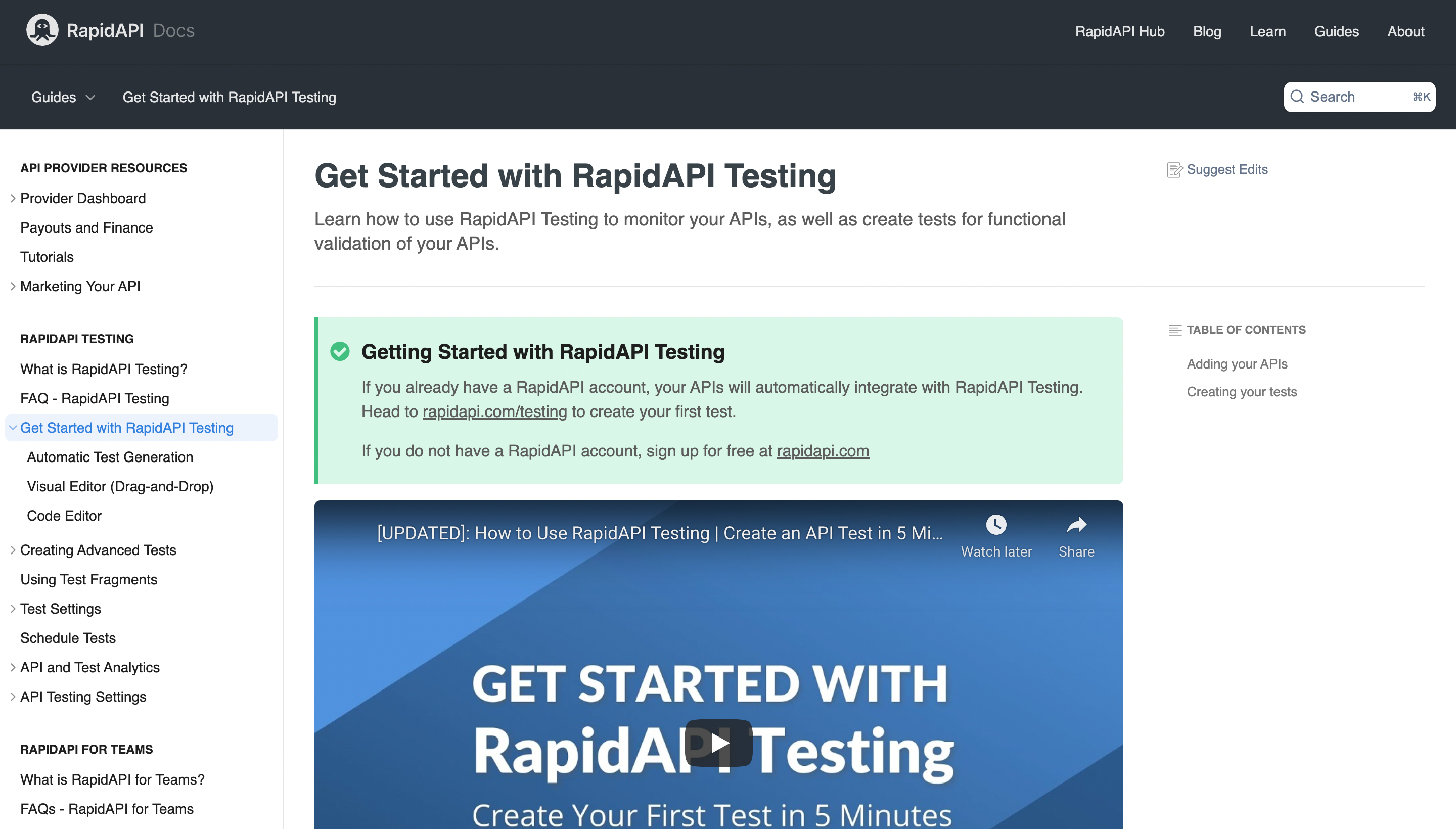 RapidAPI Documentation Website