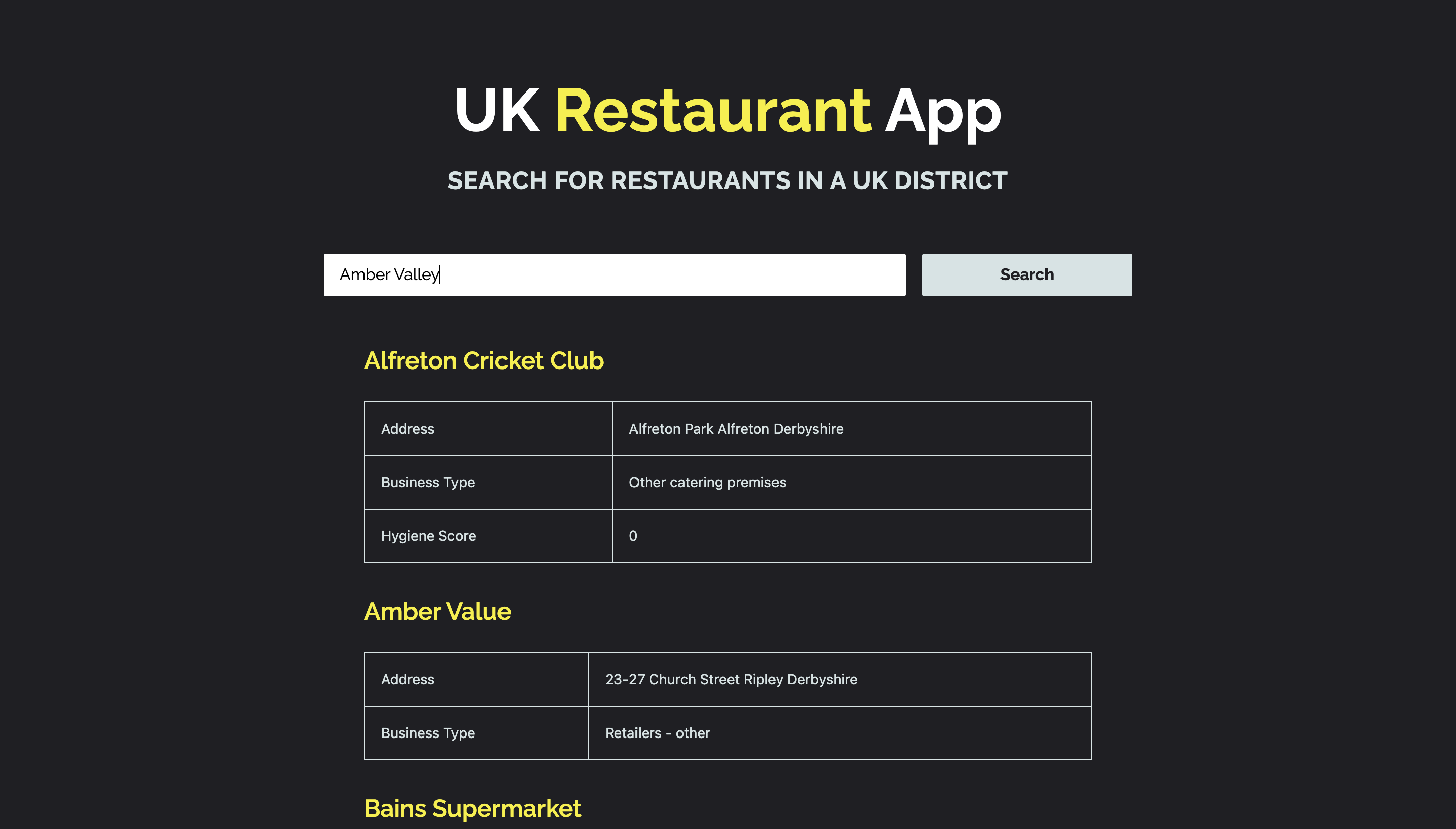 UK Restaurant App built with Next.js and Wyre Data  API