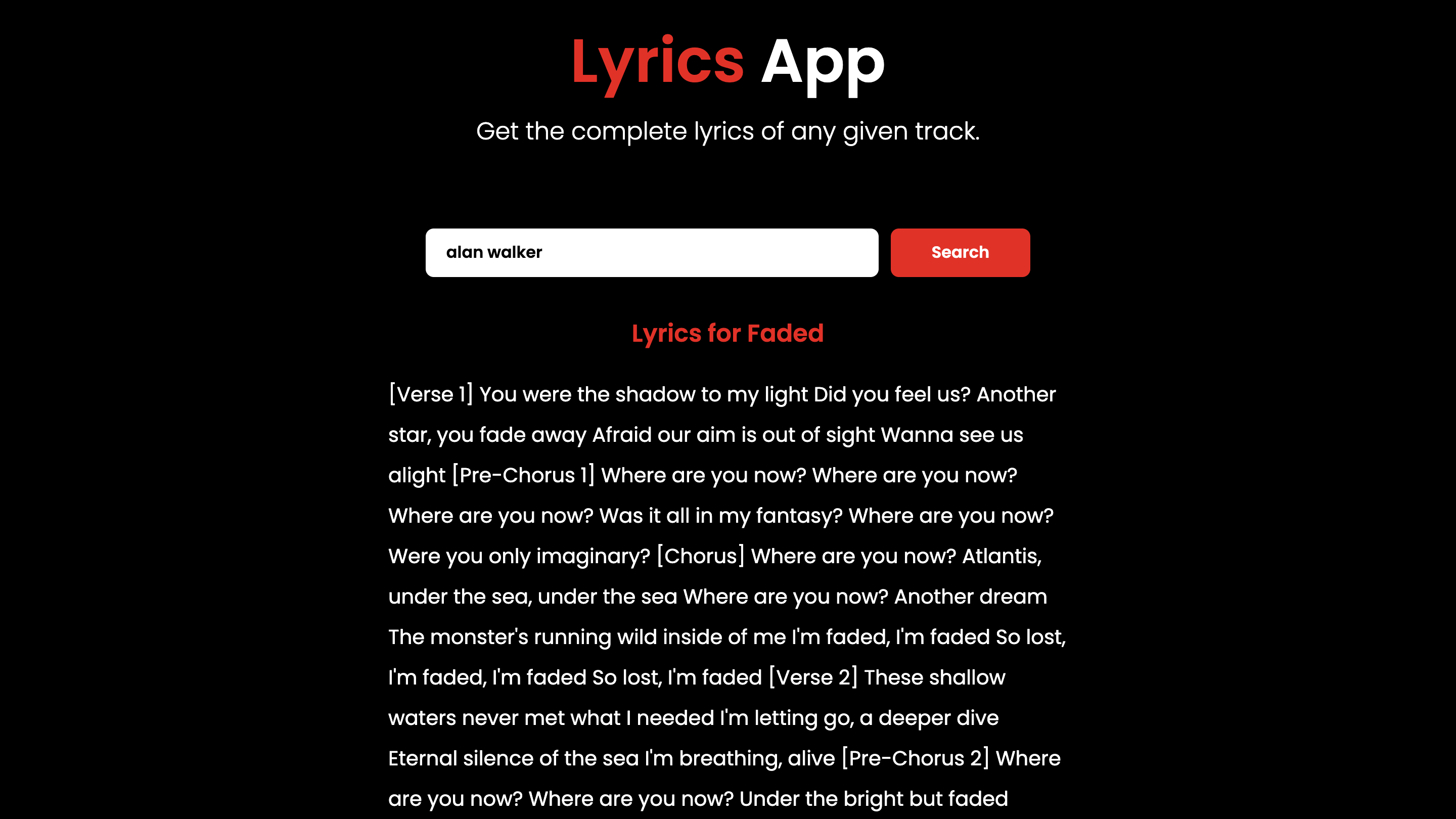 Lyrics app built using Genius - Song Lyrics API