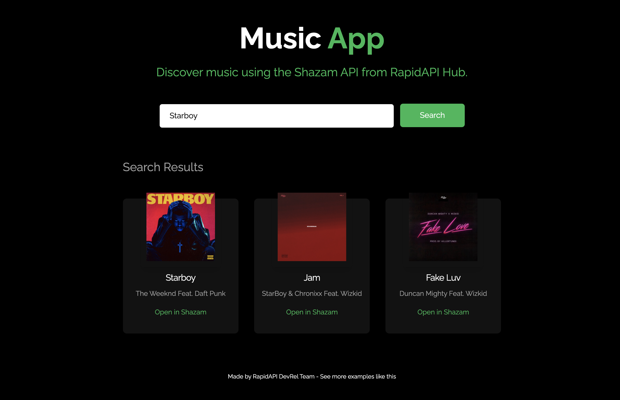 Music App built with Next.js and Shazam API