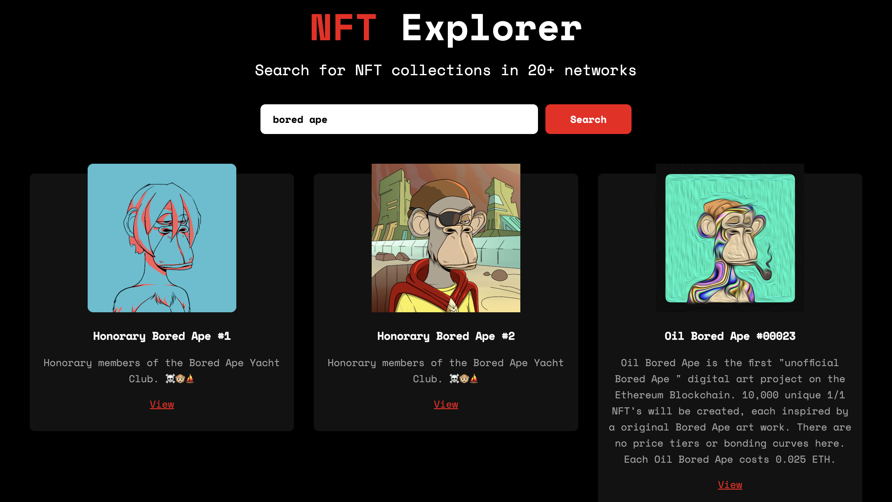 NFT Explorer app built using NFT Explorer API
