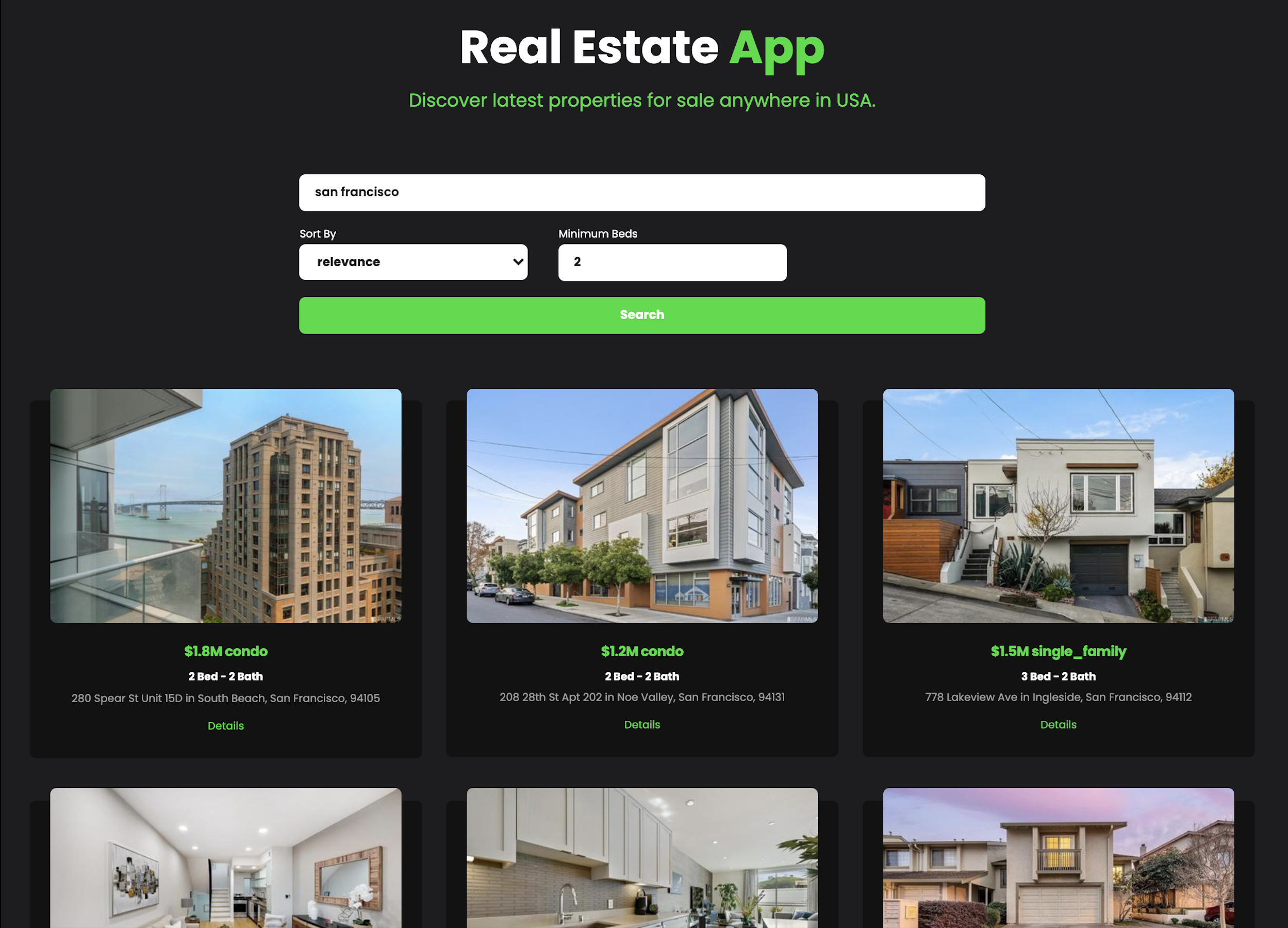 Real Estate App built using Realty API