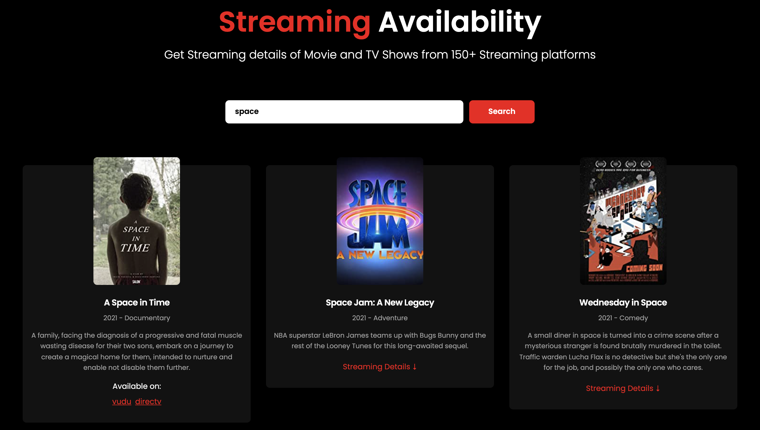 Streaming Availability built using OTT Details API