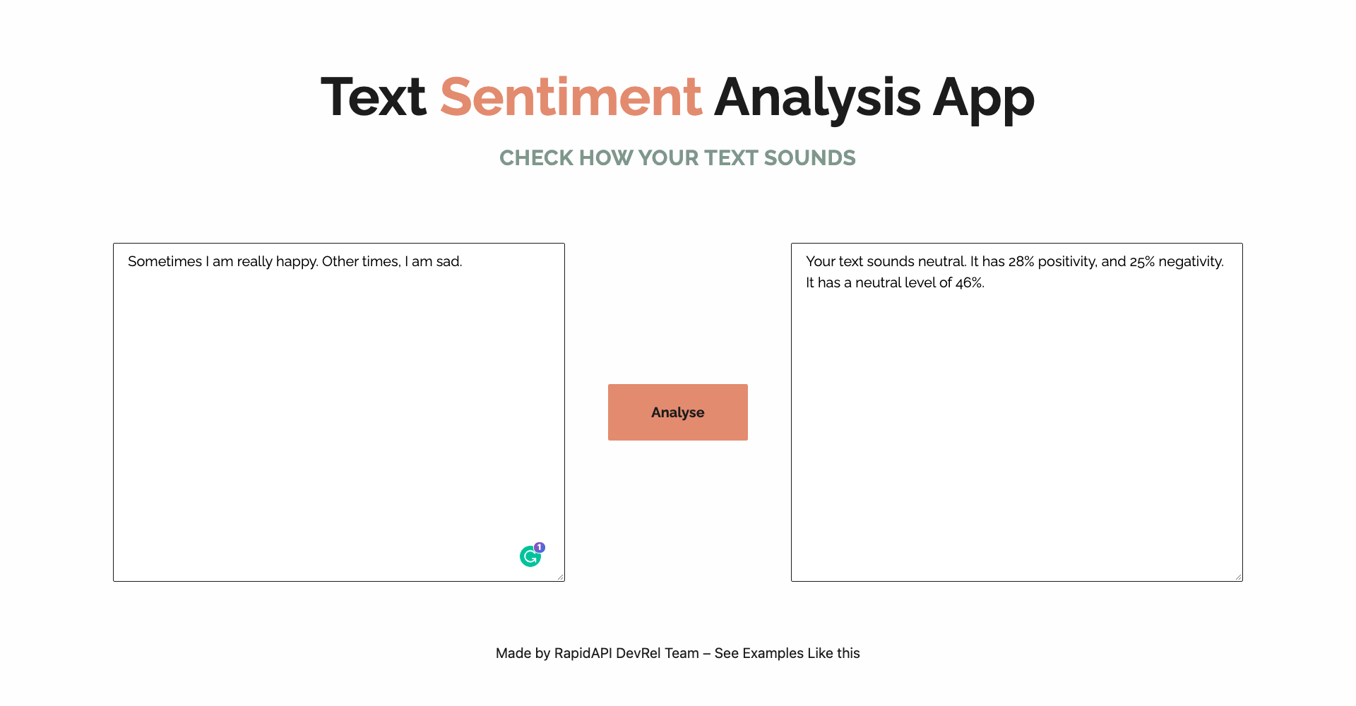 Text Sentiment Analysis App Built Using An API