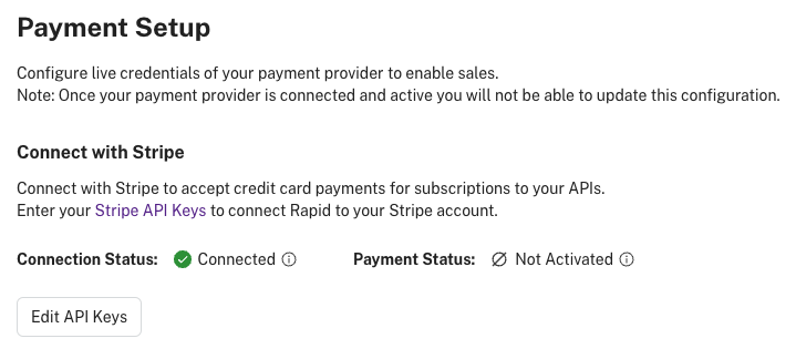 Successful setup of payment for Rapid's API Hub for Business
