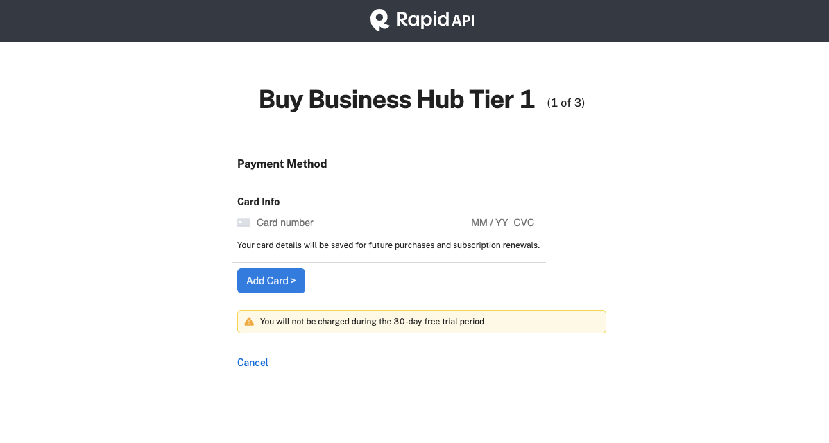 Step 1 of setting up Rapid's API Hub for Business