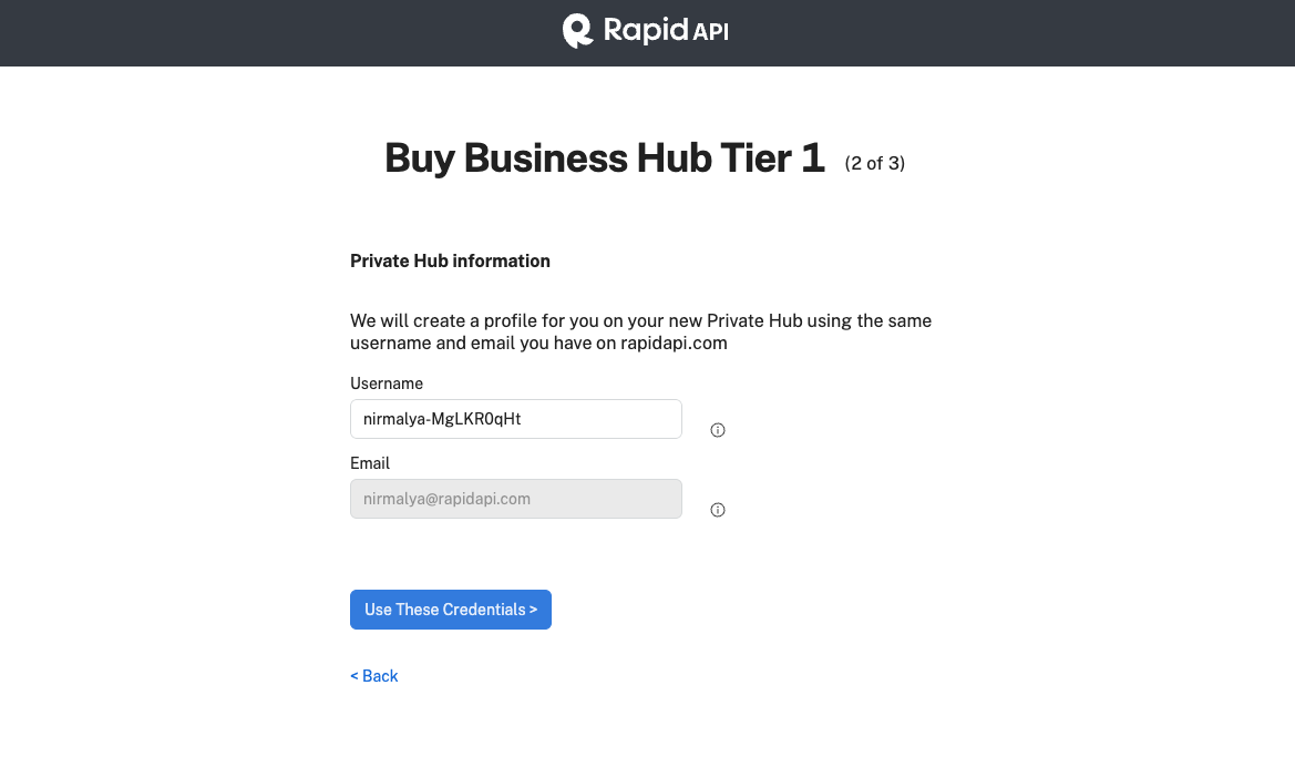 Step 2 of setting up Rapid's API Hub for Business