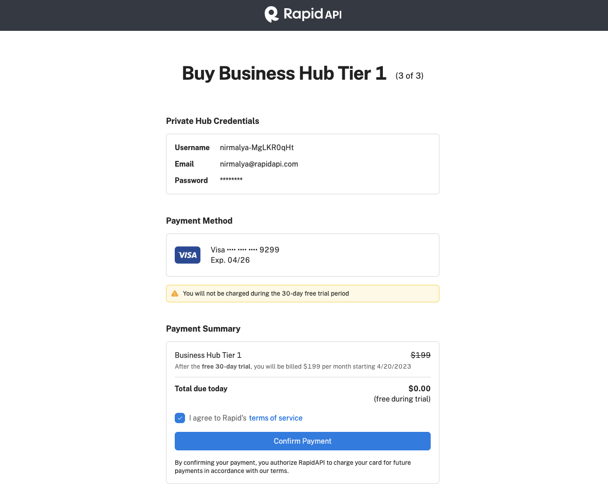 Step 3 of setting up Rapid's API Hub for Business